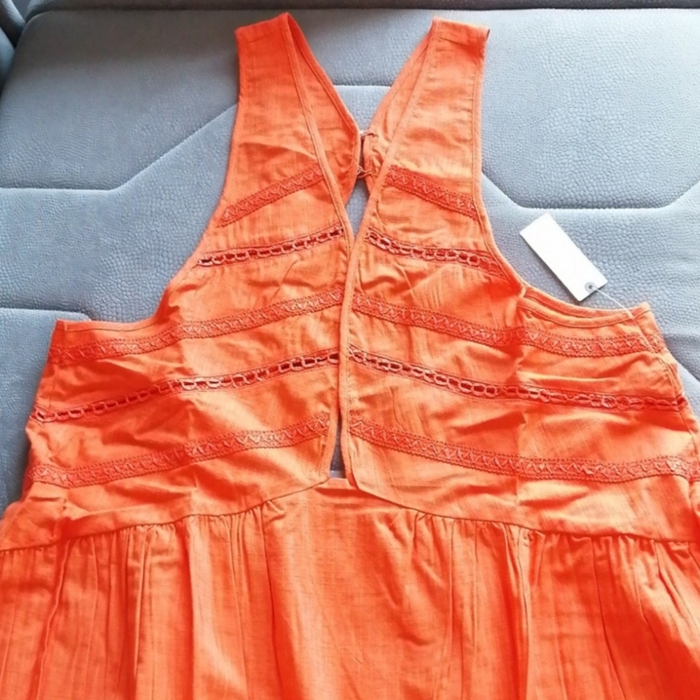 NWT Anthropologie V-Neck Back-Cutout Mini Dress Orange Halter Swim Cover-up - Picture 6 of 14